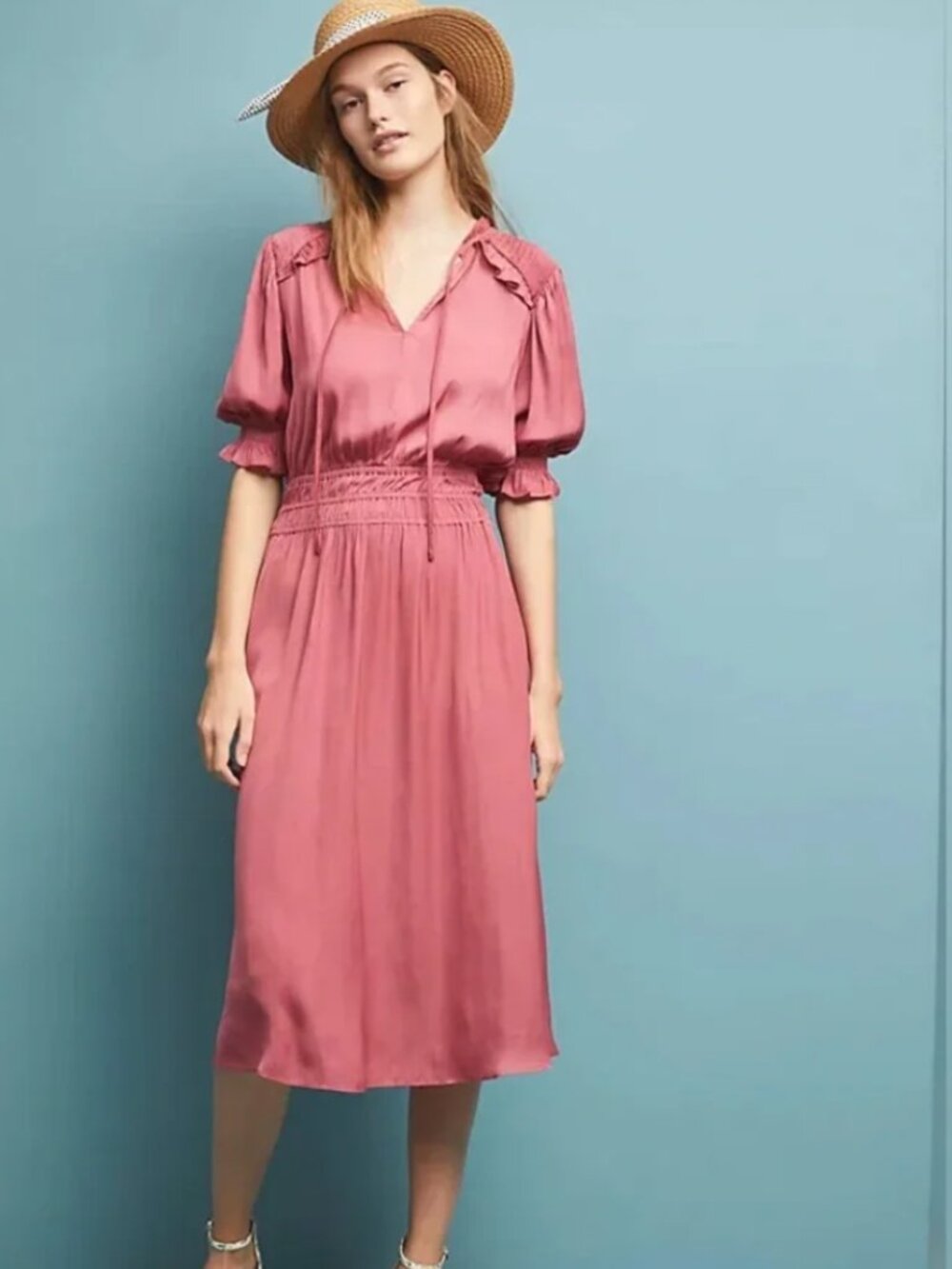 Current Air Anthropologie Cape May Midi Dress NWT Rose Pink, Size Medium